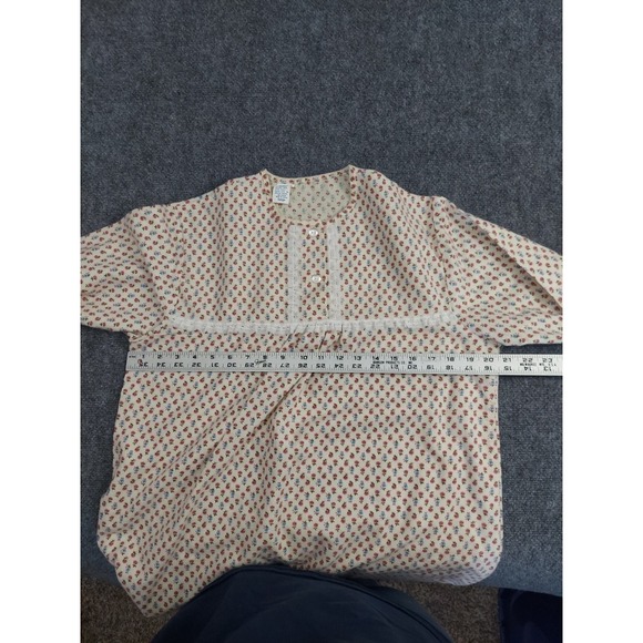 Vtg Flannel Nightgown Large Beige Pink Floral Long Lace USA Made Cottagecore - Picture 6 of 11